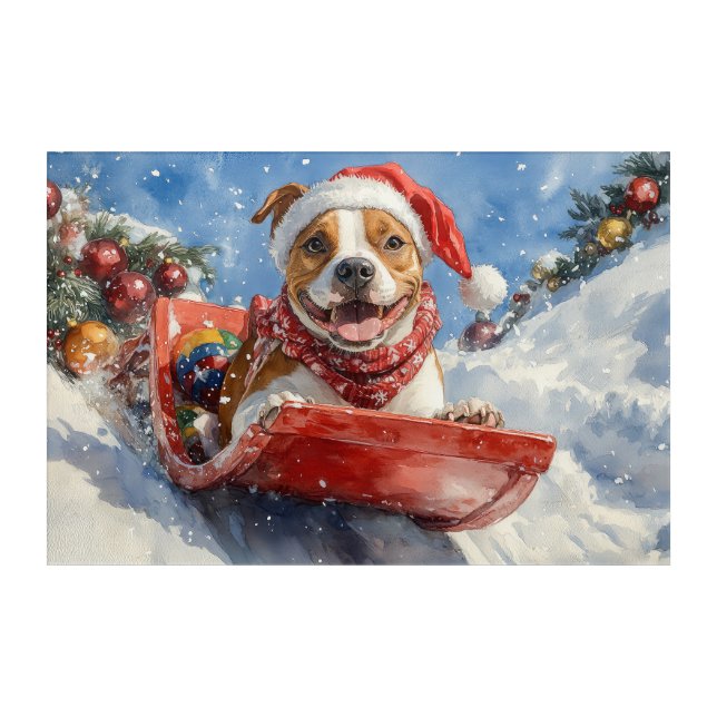 American Staffordshire in Sledge Christmas Acrylic Print (Front)