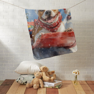 American Staffordshire in Sledge Christmas Baby Blanket