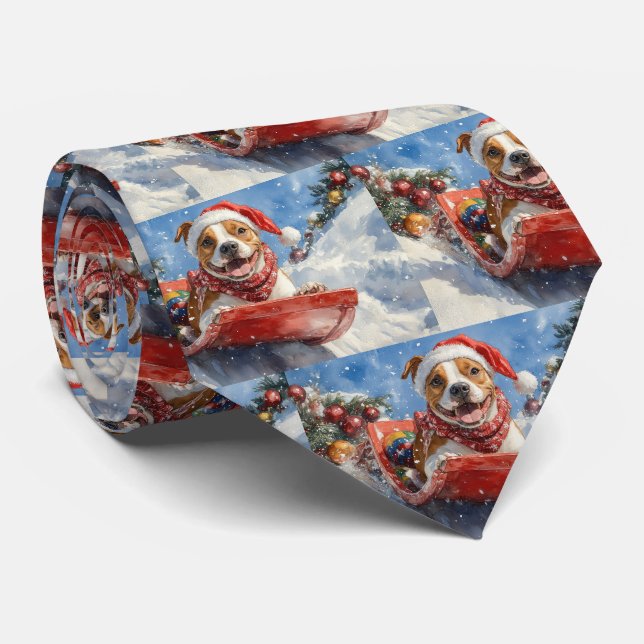 American Staffordshire in Sledge Christmas Neck Tie (Rolled)