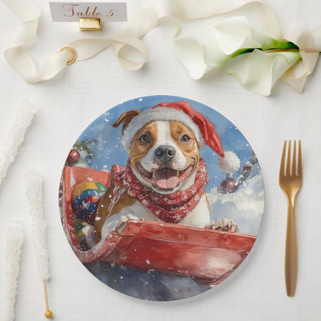 American Staffordshire in Sledge Christmas Paper Plates (Wedding)