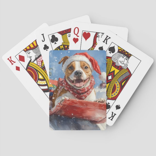 American Staffordshire in Sledge Christmas Poker Cards (Back)