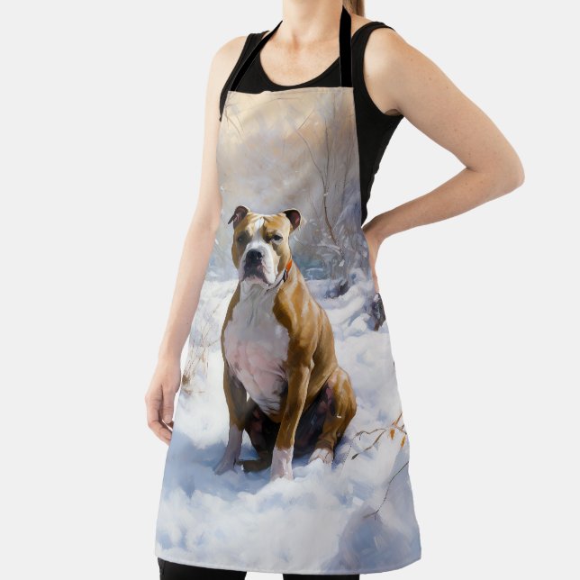 American Staffordshire Let It Snow Christmas  Apron (Insitu)