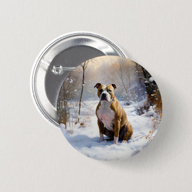 American Staffordshire Let It Snow Christmas  Button (Front & Back)