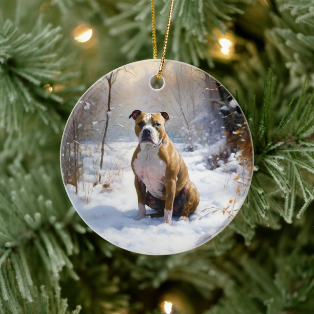 American Staffordshire Let It Snow Christmas  Ceramic Ornament (Tree)