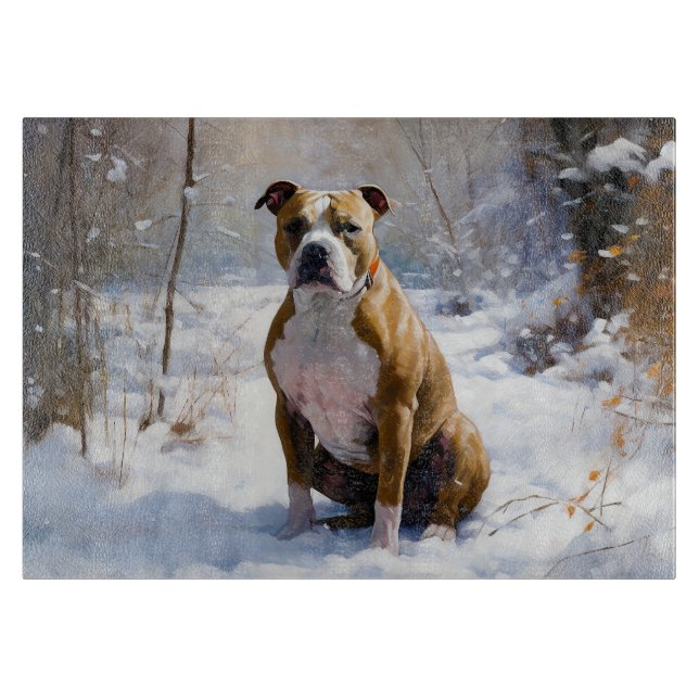 American Staffordshire Let It Snow Christmas  Cutting Board (Front)