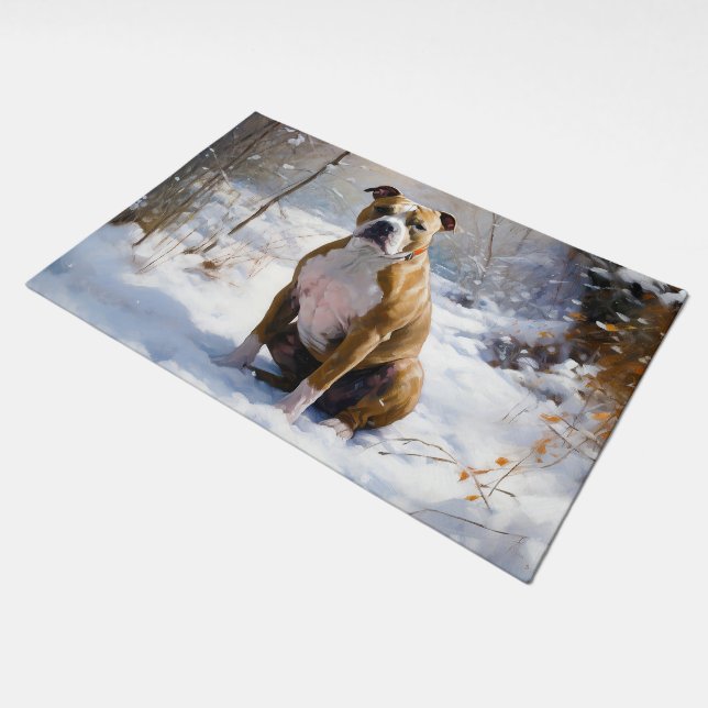 American Staffordshire Let It Snow Christmas  Doormat (Angled)