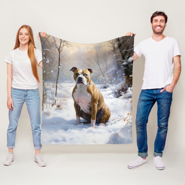 American Staffordshire Let It Snow Christmas  Fleece Blanket (In Situ)