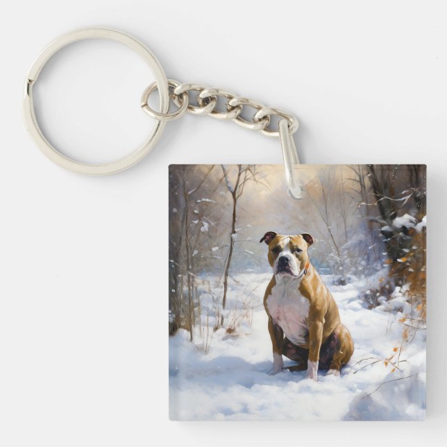 American Staffordshire Let It Snow Christmas  Keychain (Front)