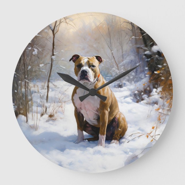 American Staffordshire Let It Snow Christmas  Large Clock (Front)