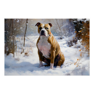 American Staffordshire Let It Snow Christmas Poster