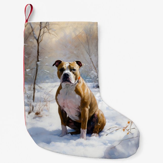 American Staffordshire Let It Snow Christmas  Small Christmas Stocking (Front)