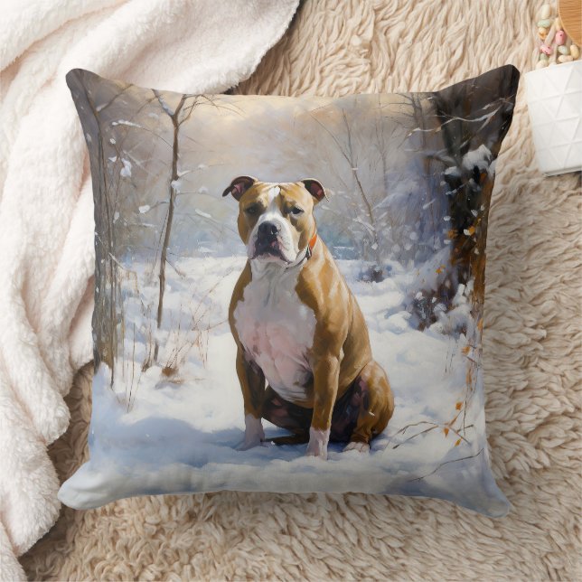American Staffordshire Let It Snow Christmas  Throw Pillow (Blanket)
