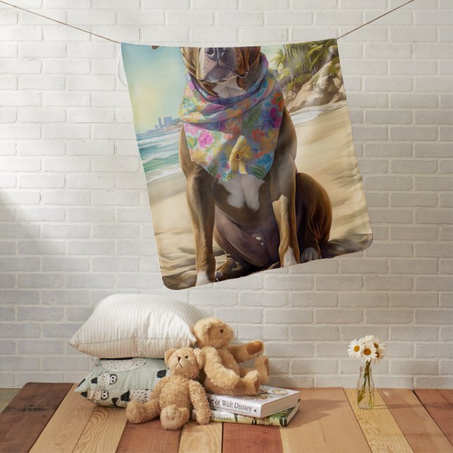 American Staffordshire on Beach,summer gift Baby Blanket (In Situ)