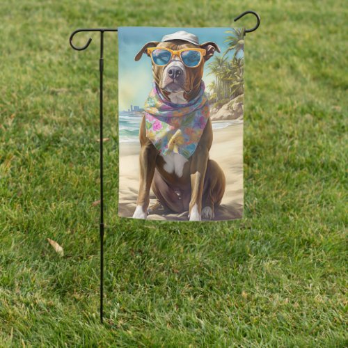 American Staffordshire on Beachsummer gift Garden Flag