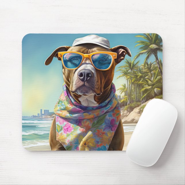American Staffordshire on Beach,summer gift Mouse Pad (With Mouse)