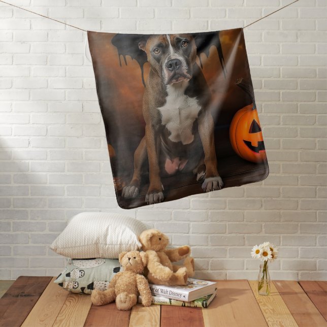 American Staffordshire Pumpkins Halloween Scary Baby Blanket (In Situ)