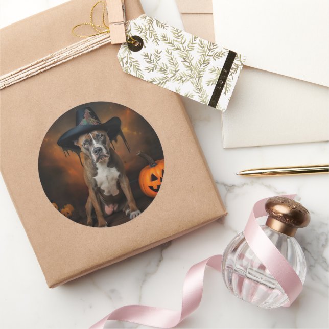American Staffordshire Pumpkins Halloween Scary Classic Round Sticker (Gifting)