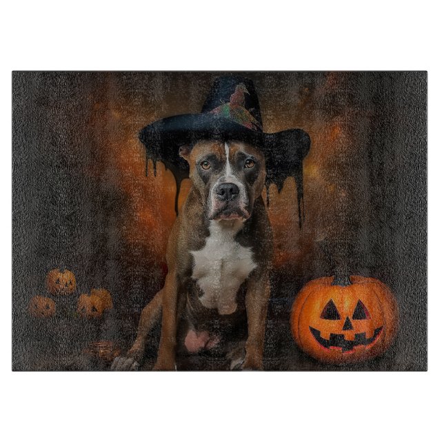 American Staffordshire Pumpkins Halloween Scary Cutting Board (Front)