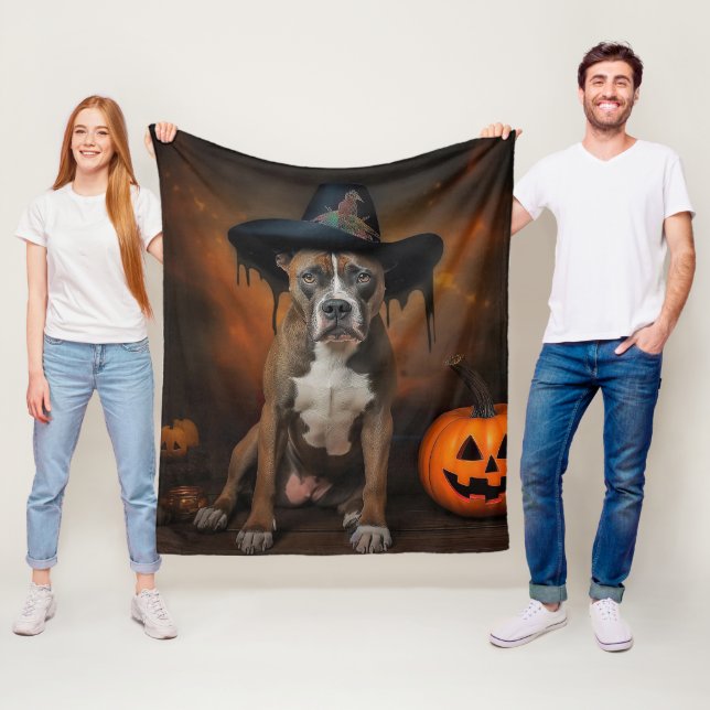 American Staffordshire Pumpkins Halloween Scary Fleece Blanket (In Situ)