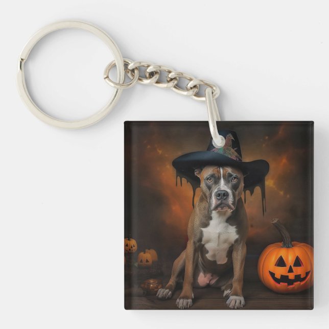 American Staffordshire Pumpkins Halloween Scary Keychain (Front)