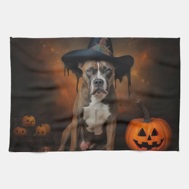 American Staffordshire Pumpkins Halloween Scary Kitchen Towel (Horizontal)