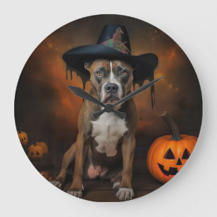 American Staffordshire Pumpkins Halloween Scary Large Clock