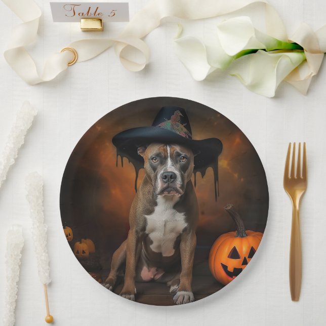 American Staffordshire Pumpkins Halloween Scary Paper Plates (Wedding)