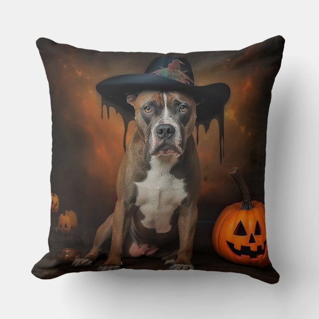 American Staffordshire Pumpkins Halloween Scary Throw Pillow (Front)