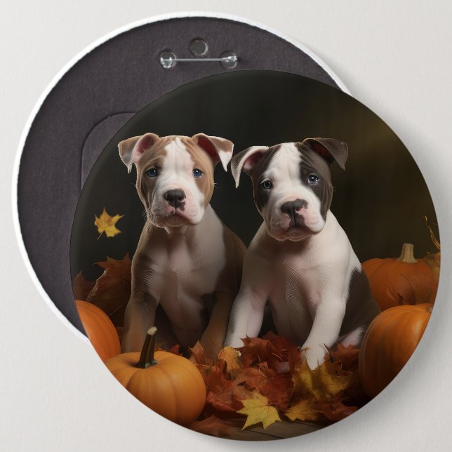 American Staffordshire Puppy Autumn Delight Button (Front & Back)