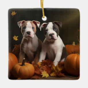 American Staffordshire Puppy Autumn Delight Ceramic Ornament