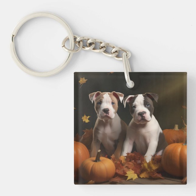 American Staffordshire Puppy Autumn Delight Keychain (Front)