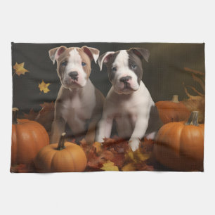 American Staffordshire Puppy Autumn Delight Kitchen Towel