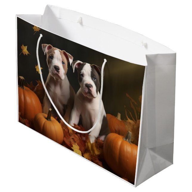 American Staffordshire Puppy Autumn Delight Large Gift Bag (Back Angled)