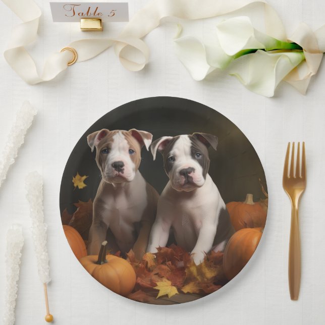 American Staffordshire Puppy Autumn Delight Paper Plates (Wedding)