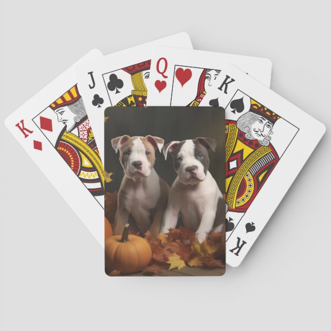 American Staffordshire Puppy Autumn Delight Poker Cards (Back)