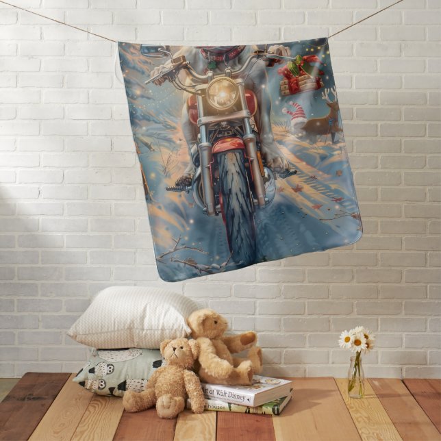 American Staffordshire Riding Motorcycle Christmas Baby Blanket (In Situ)