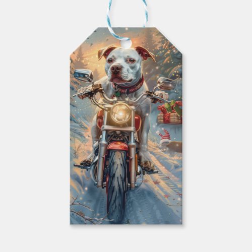 American Staffordshire Riding Motorcycle Christmas Gift Tags