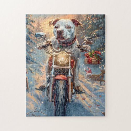 American Staffordshire Riding Motorcycle Christmas Jigsaw Puzzle