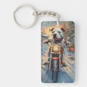 American Staffordshire Riding Motorcycle Christmas Keychain