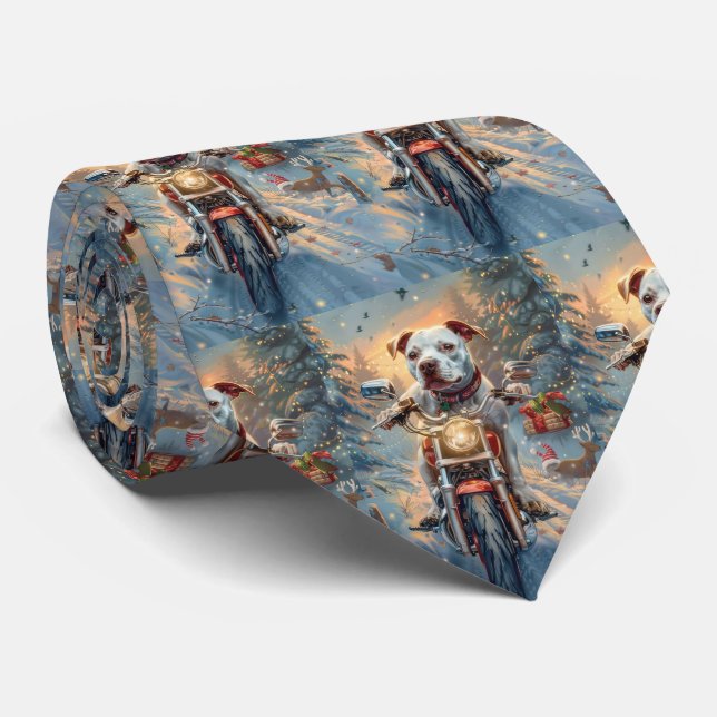 American Staffordshire Riding Motorcycle Christmas Neck Tie (Rolled)