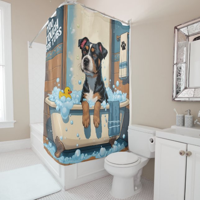 American Staffordshire Sloppy Sleepy Cute Funny Shower Curtain (In Situ)