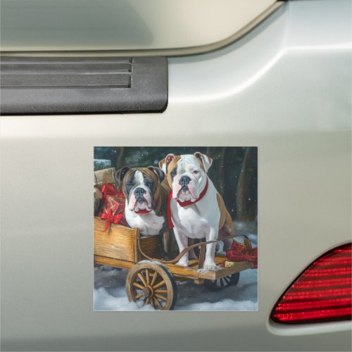 American Staffordshire Snowy Sleigh Christmas  Car Magnet