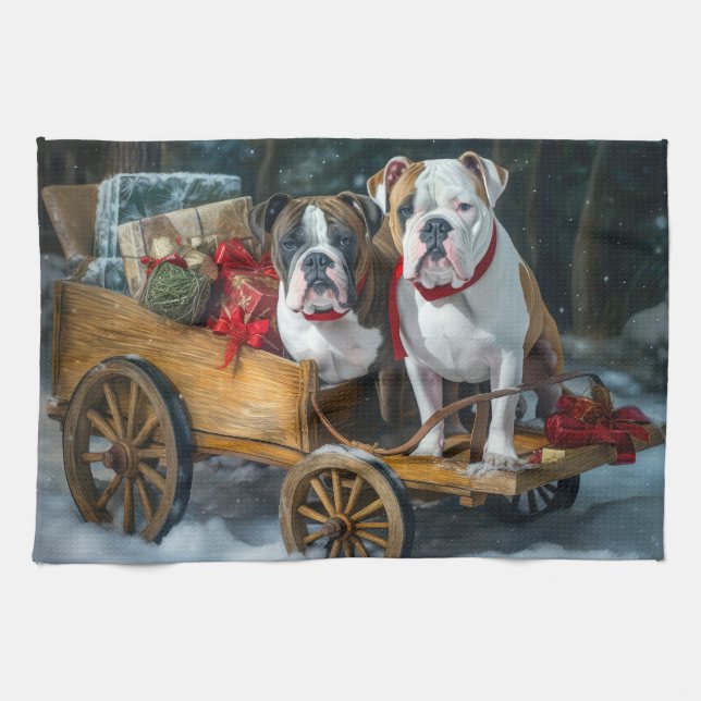 American Staffordshire Snowy Sleigh Christmas  Kitchen Towel (Horizontal)