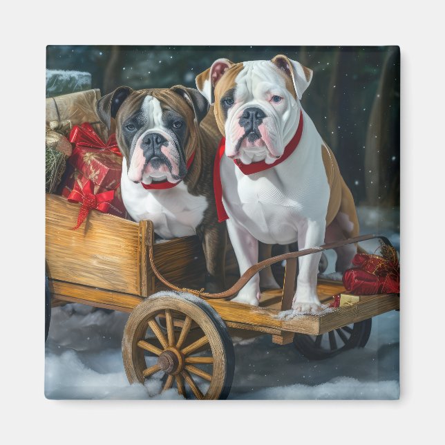 American Staffordshire Snowy Sleigh Christmas  Magnet (Front)