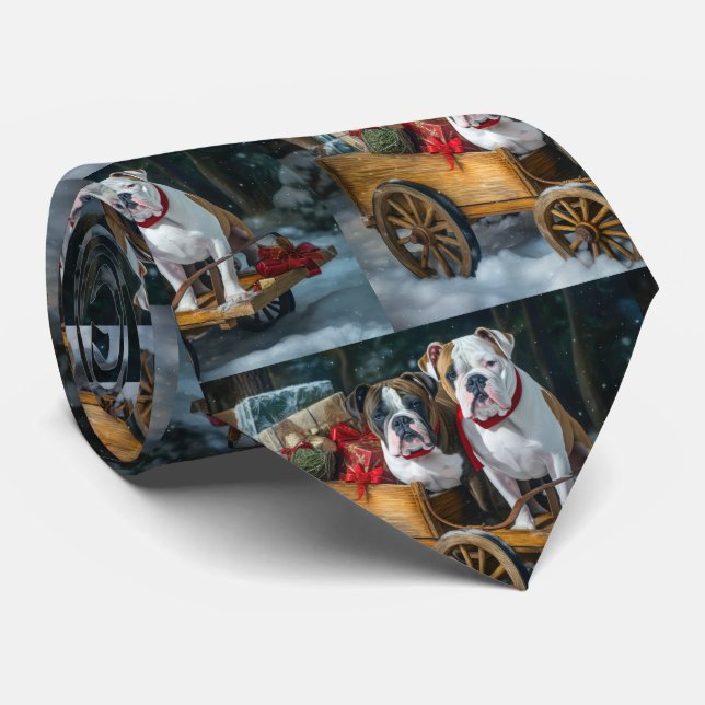 American Staffordshire Snowy Sleigh Christmas  Neck Tie (Rolled)