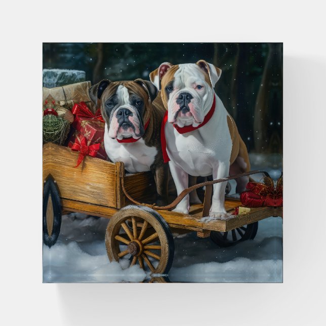 American Staffordshire Snowy Sleigh Christmas  Paperweight (Front)