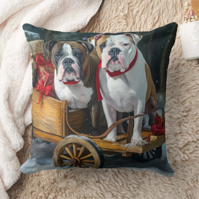 American Staffordshire Snowy Sleigh Christmas  Throw Pillow (Blanket)