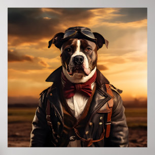 American Staffordshire Terrier Aviator Vintage Poster