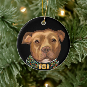 AMERICAN STAFFORDSHIRE TERRIER  CERAMIC ORNAMENT