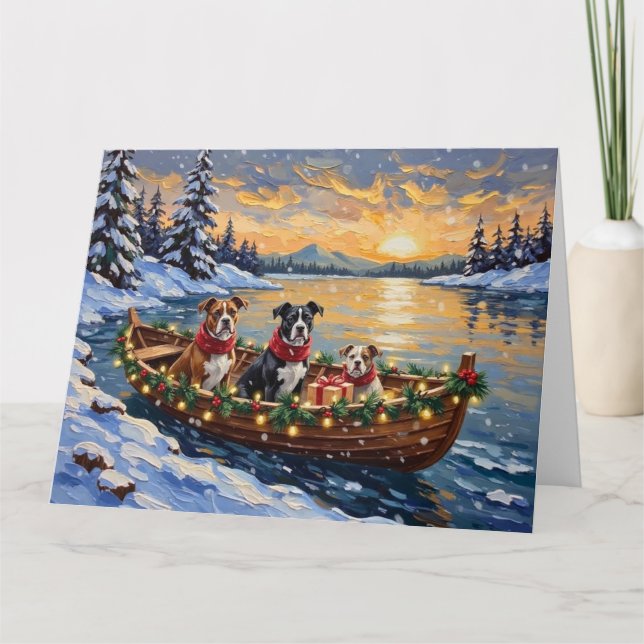 American Staffordshire Terrier Christmas Boat Card (Front)